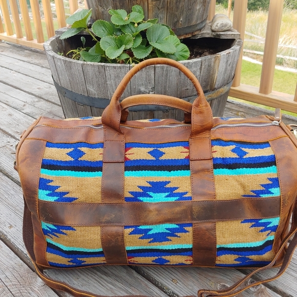 Bags Saddle Blanket Duffel Bag Vintage Brown Turquoise Travel Boho